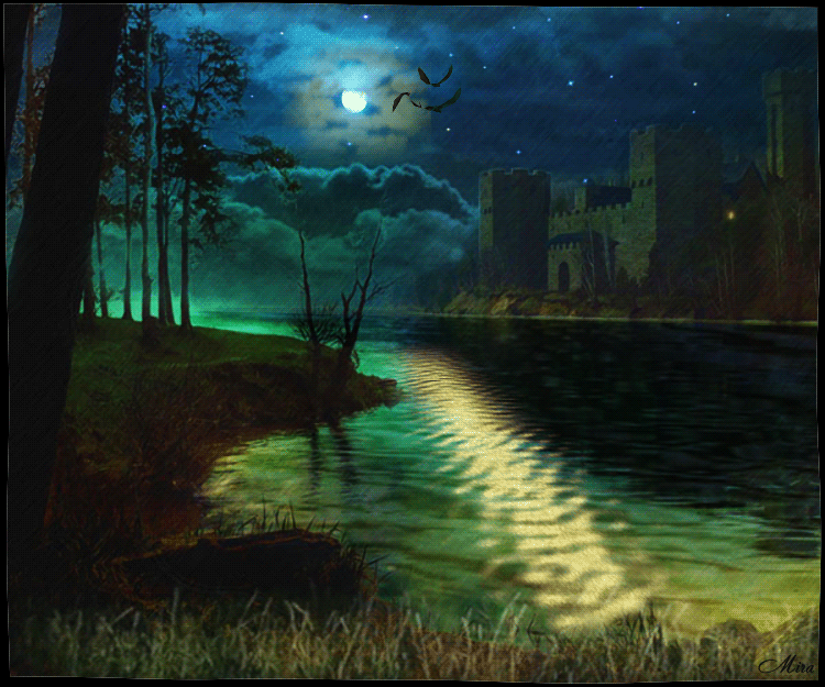 Gif картинки ночь. Сказочный ночной пейзаж. Сказочной летней ночи. Река ночью Сказочная. Волшебной летней ночи.